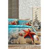 %100 Pamuk Ranforce Çeyizlik Luxury 5d Dijital Çift Kişilik Nevresim Takımı Sea Stars - Mavi - Lacivert - 200 x 220 cm