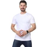 %100 Pamuk Regular Fit Bisiklet Yaka Basic Düz Kısa Kollu Tişört - Beyaz