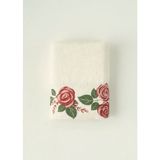 %100 Pamuk Rose Baskılı Yüz Havlusu Krem (50X90 Cm) - 50 x 90 cm