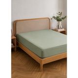 %100 Pamuk Saten Çift Kişilik Lastikli Çarşaf Sisli Yeşil (160x200x35 cm) - Custom - Yeşili