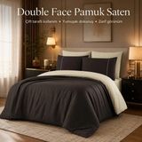 %100 Pamuk Saten Double Face Çift Kişilik Nevresim Takımı - Kahverengi - 240 x 260 cm