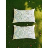 %100 Pamuk Saten, Kapaklı, Desenli 2'li Yastık Kılıfı - Açık Yeşil - 50 x 70 cm