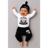 %100 Pamuk Siyah Beyaz En Küçük Taraftar 3'lü Yenidoğan Bebek Takımı Uzun Kollu Body Pantolon Şapka Seti Unisex 0-9 Ay
