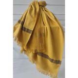 %100 Pamuk Siyah Çizgili Havlu Peştemal-Şezlong HAVLUSU-90X200 Cm-Hardal - 90 x 200 cm