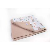 %100 Pamuk Tavşan Desenli Krem Renk Bebek Battaniyesi, 80X80cm Muslin Kumaşlı