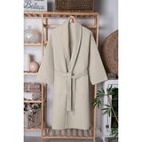 %100 Pamuk Unisex Waffle Pike Bornoz - Yüksek Su Emici & Yumuşak Şal Yaka Bornoz- HOME1961 - L - XL - Bej
