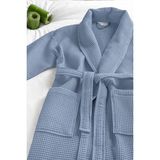 %100 Pamuk Unisex Waffle Pike Bornoz - Yüksek Su Emici & Yumuşak Şal Yaka Bornoz- HOME1961 - L - XL - Mavi