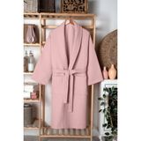 %100 Pamuk Unisex Waffle Pike Bornoz - Yüksek Su Emici & Yumuşak Şal Yaka Bornoz- HOME1961 - L - XL - Pembe