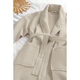%100 Pamuk Unisex Waffle Pike Bornoz - Yüksek Su Emici & Yumuşak Şal Yaka Bornoz- HOME1961 - S - M - Bej