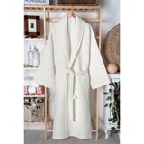 %100 Pamuk Unisex Waffle Pike Bornoz - Yüksek Su Emici & Yumuşak Şal Yaka Bornoz- HOME1961 - S - M - Krem