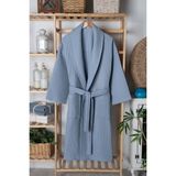 %100 Pamuk Unisex Waffle Pike Bornoz - Yüksek Su Emici & Yumuşak Şal Yaka Bornoz- HOME1961 - S - M - Mavi