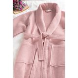 %100 Pamuk Unisex Waffle Pike Bornoz - Yüksek Su Emici & Yumuşak Şal Yaka Bornoz- HOME1961 - S - M - Pembe