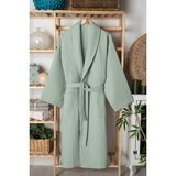%100 Pamuk Unisex Waffle Pike Bornoz - Yüksek Su Emici & Yumuşak Şal Yaka Bornoz- HOME1961 - S - M - Yeşil