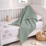 %100 Pamuk Waffle Bebek Pikesi | 90x110 cm | Nefes Alabilir Örtü, Yumuşak Dokulu, 7 Renk Seçenekli Bebek Battaniyesi (Yeşil)