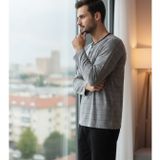 %100 Pamuk Yakası Düğmeli Penye Erkek Pijama Takımı 9718 Gri