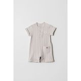 %100 Pamuk Yazlık Kısa Kollu Bebek Tulumu Hello World Desenli - Gri - 6-9 M