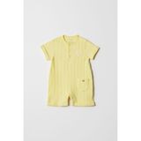 %100 Pamuk Yazlık Kısa Kollu Bebek Tulumu Hello World Desenli - Sarı - 6-9 M