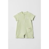%100 Pamuk Yazlık Kısa Kollu Bebek Tulumu Hello World Desenli - Yeşil - 6-9 M