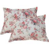 %100 Pamuklu 2 Adet Fermuarlı Volanlı Yastık Kılıfı - Beyaz - Kırmızı - 50 x 70 cm
