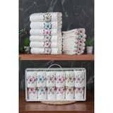 %100 Pamuklu 3D Çiçek İşlemeli 12 Li Analı Kızlı Çeyizlik Havlu Seti 50X90 Cm - 00030