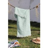 %100 Pamuklu 90x180 Peştemal Plaj Havlusu Balık Desen Jakarlı Yeşil