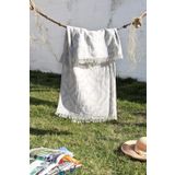 %100 Pamuklu 90x180 Peştemal Plaj Havlusu Lale Desen Jakarlı GRİ