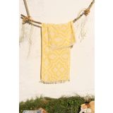 %100 Pamuklu 90x180 Peştemal Plaj Havlusu Lale Desen Jakarlı SARI
