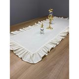 %100 Pamuklu Bej Ham Keten Fırfırlı Runner 40X110 cm - 40 x 140 cm