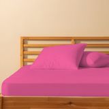 %100 Pamuklu Çift Kişilik Lastikli Çarşaf 180X200+25 | 50X70 Yastık Kılıfı ( 2 Adet ) - Pembe - 180 x 200