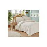 %100 Pamuklu Çizgili Saten King Size 220X240Cm Nevresim Takımı, Krem