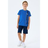 %100 Pamuklu Erkek Çocuk Bermuda ve T-Shirt Alt Üst Takım - 14 - 15 Yaş - Cobalt