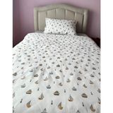 %100 Pamuklu Gemi Desenli Çocuk Nevresim Takımı - Emnvizyontekstil - Gri - 100 x 200 cm