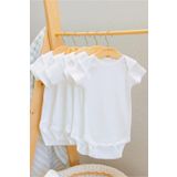%100 Pamuklu Interlok Beyaz Kısa Kol 5'li Basic Bebek Badi Body Zıbın Set, 3 Ay
