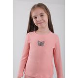 %100 Pamuklu Kelebek Nakışlı Kız Çocuk Sweatshirt Somon
