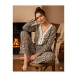 %100 Pamuklu Leopar Desenli Penye Pijama Takımı – Kadın Ev Giyimi LEOPAR M