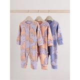 %100 Pamuklu Leylak Moru Hayvan Desenli 3'lü Tulum Set - Çok Renkli - 3 - 6 Ay