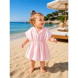 %100 Pamuklu Müslin Bürümcük Kumaş Çocuk&bebek Kapüşonlu Panço Bornoz, Plaj Havlusu - 6 - 12 Ay - Pembe