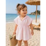 %100 Pamuklu Müslin Kumaş Çocuk&bebek Kapüşonlu ve Panço Bornoz, Plaj Havlusu - 5 - 7 Yaş - Pembe
