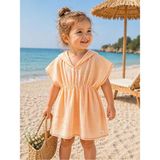 %100 Pamuklu Müslin Kumaş Çocuk&bebek Kapüşonlu ve Panço Bornoz, Plaj Havlusu - 5 - 7 Yaş - Somon