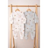 %100 Pamuklu Patikli Ayıcık Desenli Yenidoğan 2'li Tulum Seti 0-3-6 Ay Unisex - Çok Renkli - 0-3 M