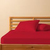 %100 Pamuklu Tek Kişilik Lastikli Çarşaf 120X200+30 | 50X70 Yastık Kılıfı ( 1 Adet ) - Kırmızı - 120 x 200