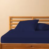 %100 Pamuklu Tek Kişilik Lastikli Çarşaf 120X200+30 | 50X70 Yastık Kılıfı ( 1 Adet ) - Lacivert - 120 x 200
