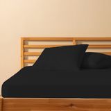 %100 Pamuklu Tek Kişilik Lastikli Çarşaf 120X200+30 | 50X70 Yastık Kılıfı ( 1 Adet ) - Siyah - 120 x 200