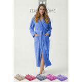 %100 Pamuklu Unisex Bornoz Şalyaka Cepli Büyük Beden 3XL 4XL Erkek Kadın Bornoz Mavi 4XL