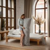 %100 Pamuklu Yıldızlı Desen Çift Yönlü Yumuşacık Vücut Sarılma Yastığı 50 x 150 cm - 50 x 150 cm - Gri - Beyaz