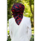 %100 Twill İpek Büyük Çiçek Desenli Lacivert - Kırmızı Renkli 90X90 Eşarp Dikim Şekli : El Dikişi