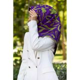 %100 Twill İpek Büyük Çiçek Desenli Mor - Haki Renkli 90X90 Eşarp Dikim Şekli : El Dikişi