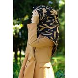 %100 Twill İpek Büyük Çiçek Desenli Siyah - Bej Renkli 90X90 Eşarp Dikim Şekli : El Dikişi