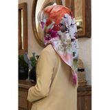 %100 Twill İpek Çiçek Desenli Bordo - Kırmızı Renkli 90X90 Eşarp Dikim Şekli : El Dikişi