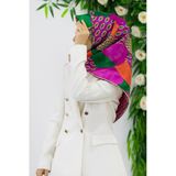 %100 Twill İpek Geometrik Desenli Fuşya - Zümrüt Yeşili Renkli 90X90 Eşarp Eşarp Kenar Dikiş Şekli El Dikişli